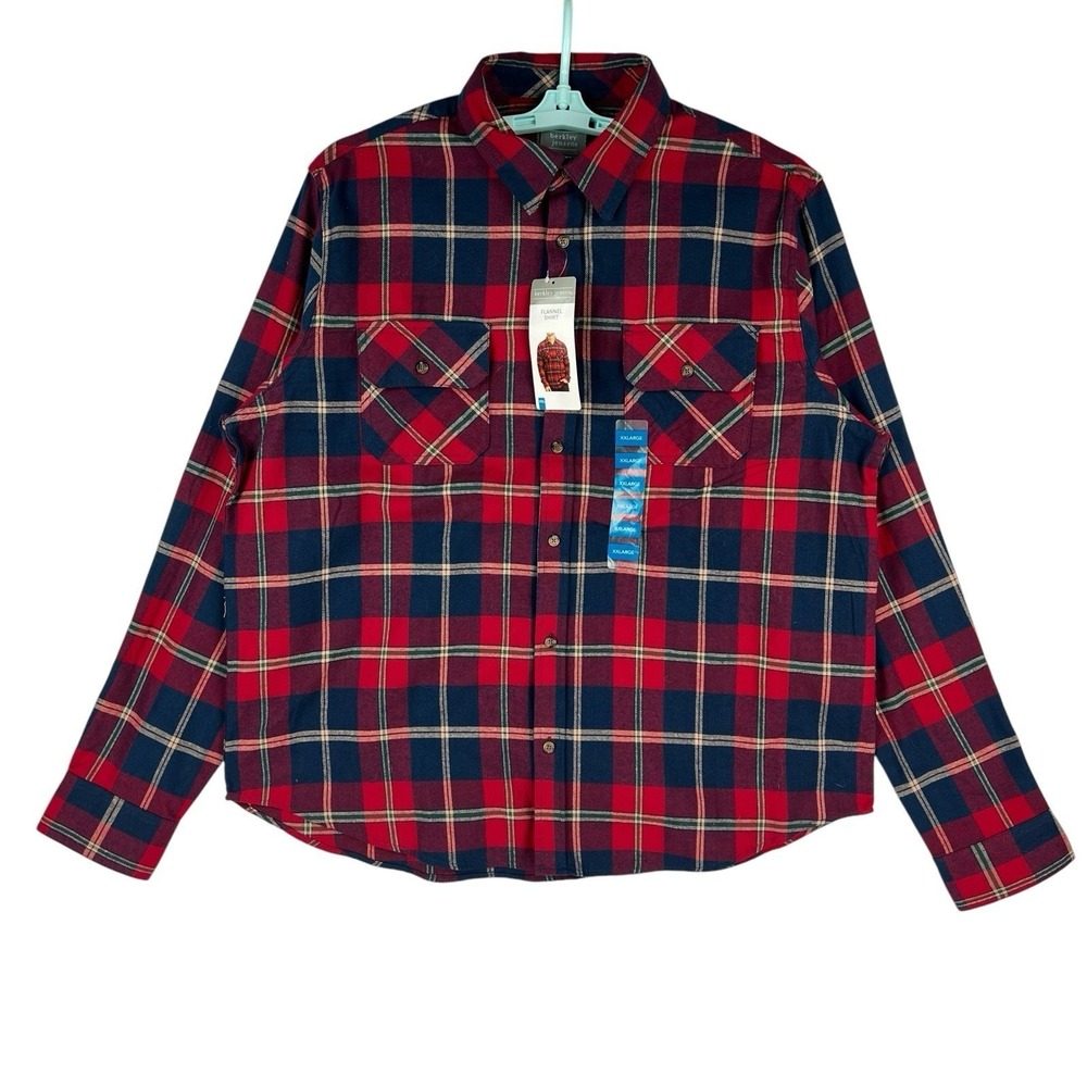 Berkley Jensen Men's Rio Red Blue Flannel Plaid Shirt Size XXL Long Sleeve NWT